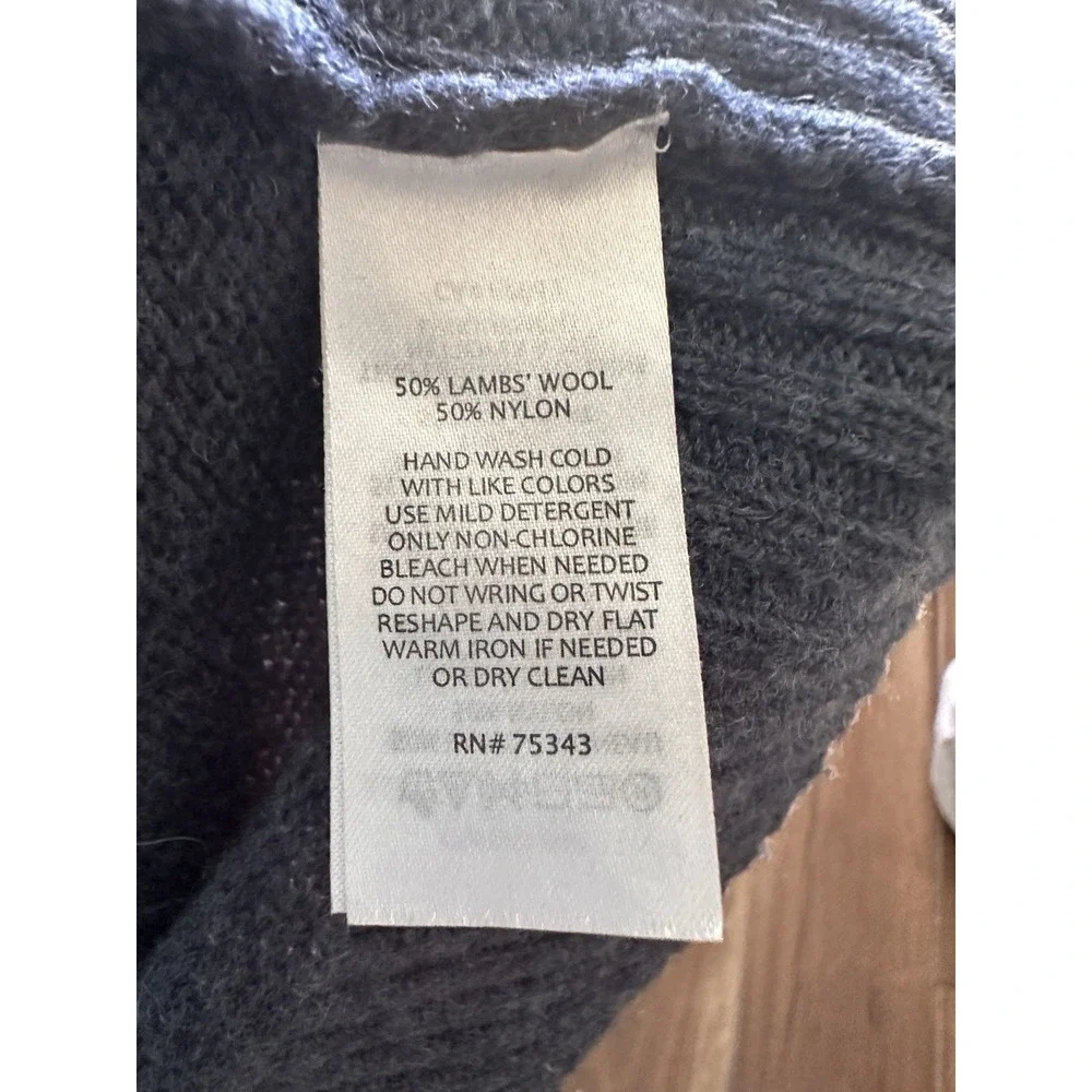 Savile Row Company Mens Blue Lambswool Blend Cable Knit Quarter Zip‎ Sweater L